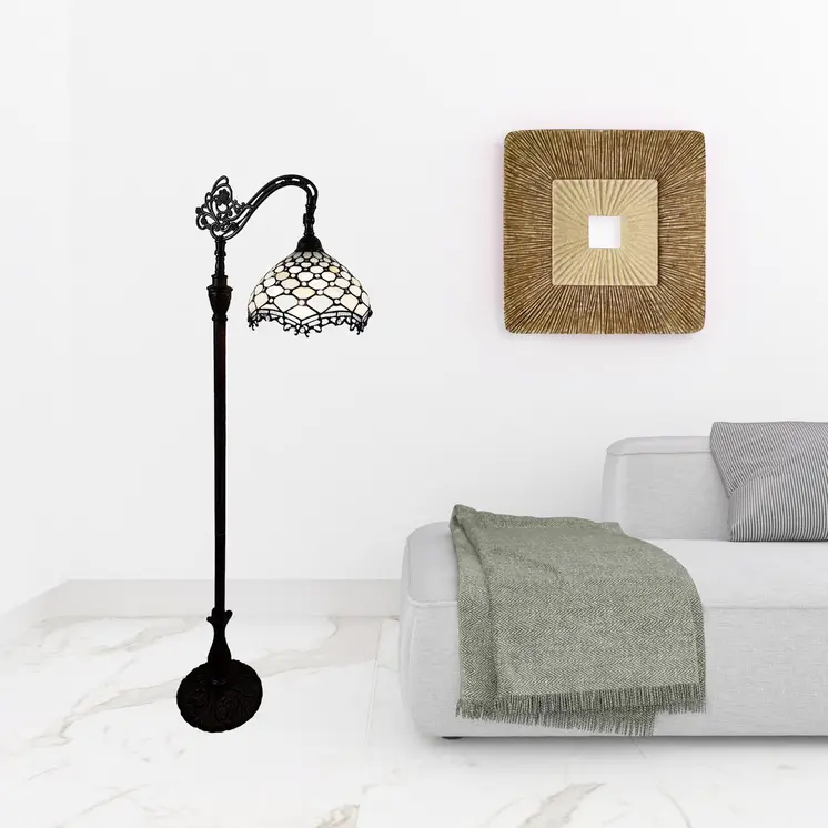 62" Brown And White Floor Lamp With White Glass Bowl Shade