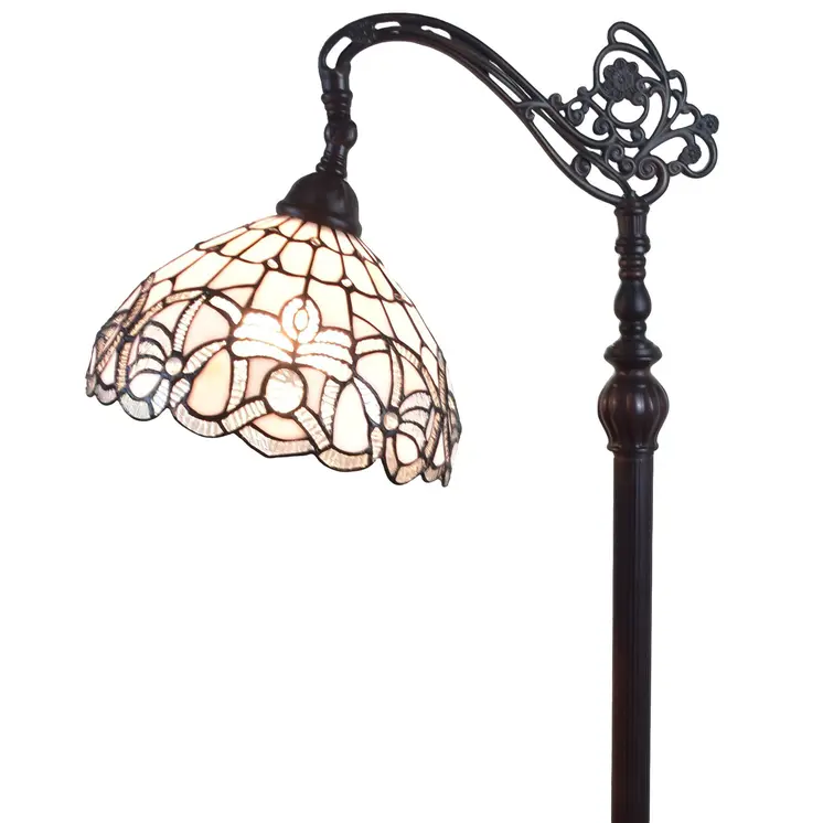 62" Brown And White Torchiere Floor Lamp With White Flowers Glass Dome Shade