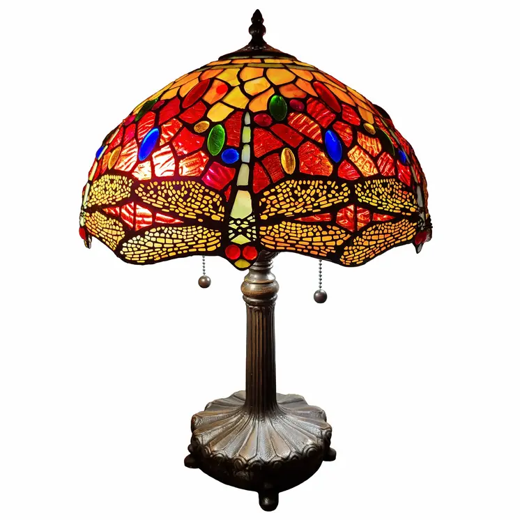 22" Dark Brown Metal Two Light Candlestick Table Lamp With Red and Black Shade