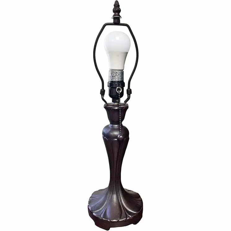 19" Dark Brown Metal Candlestick Table Lamp With White Dome Shade