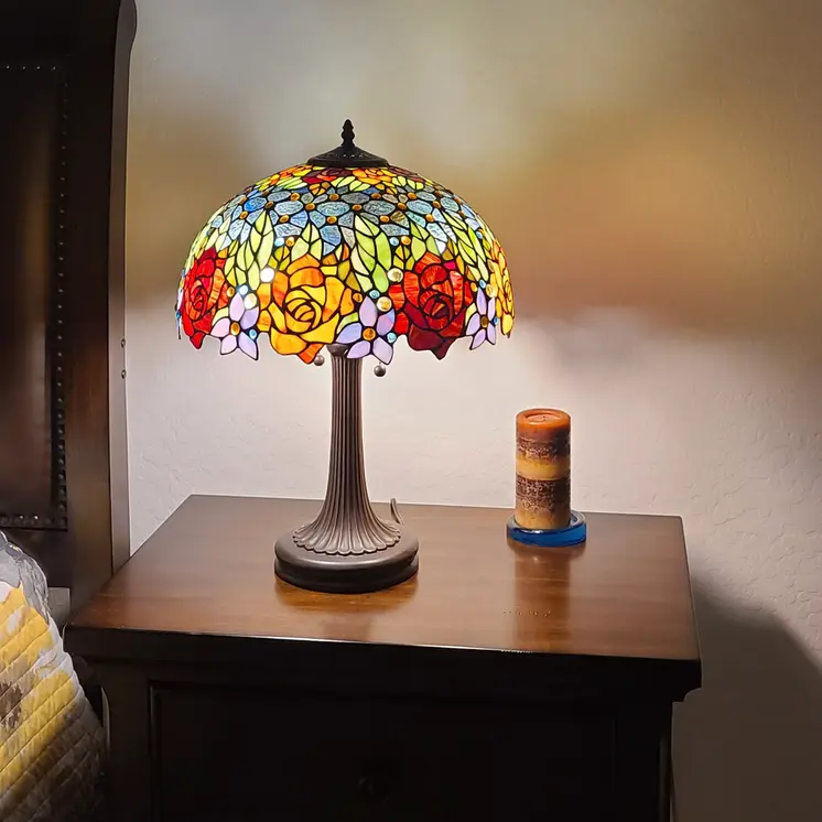 24" Dark Brown Metal Two Light Candlestick Table Lamp With Orange Shade