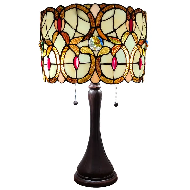 21" Dark Brown Metal Two Light Candlestick Table Lamp With Beige Shade