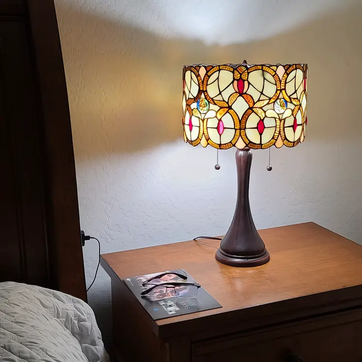 21" Dark Brown Metal Two Light Candlestick Table Lamp With Beige Shade