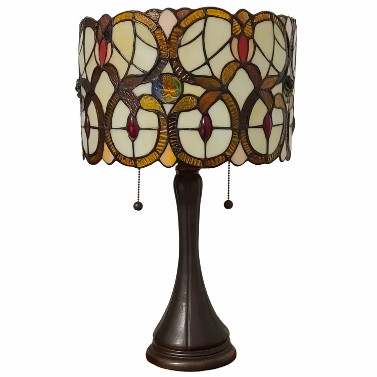 21" Dark Brown Metal Two Light Candlestick Table Lamp With Beige Shade