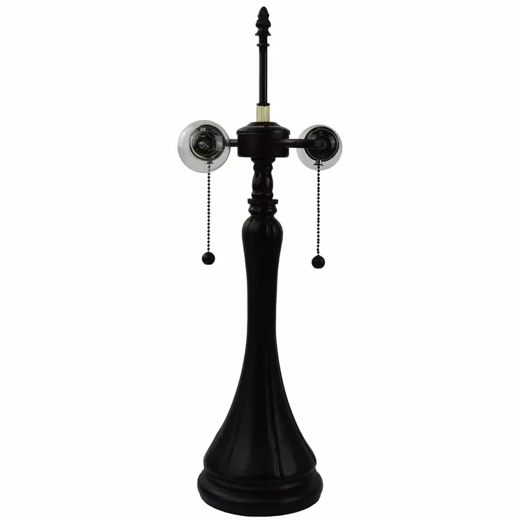 21" Dark Brown Metal Two Light Candlestick Table Lamp With Beige Shade