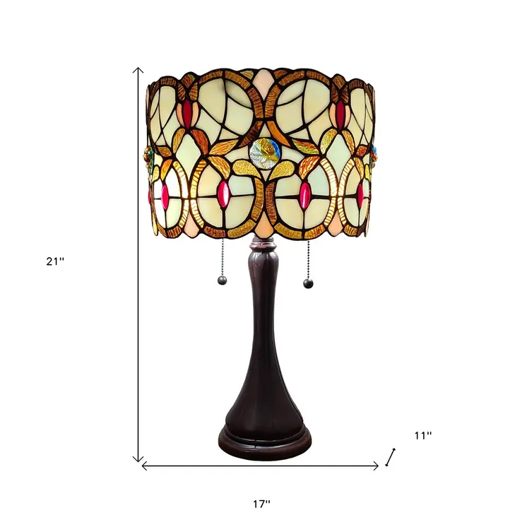 21" Dark Brown Metal Two Light Candlestick Table Lamp With Beige Shade