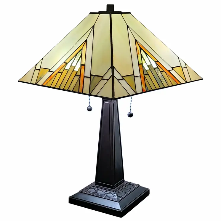 22" Dark Brown Metal Two Light Candlestick Table Lamp With Beige Shade