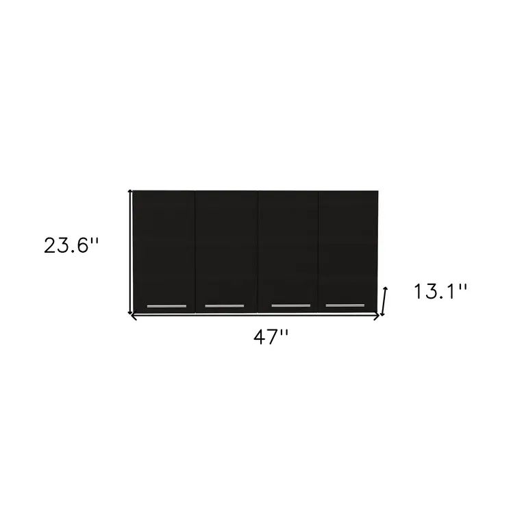 47" Black Wood Wall Mounted Accent Cabinet With Four Doors