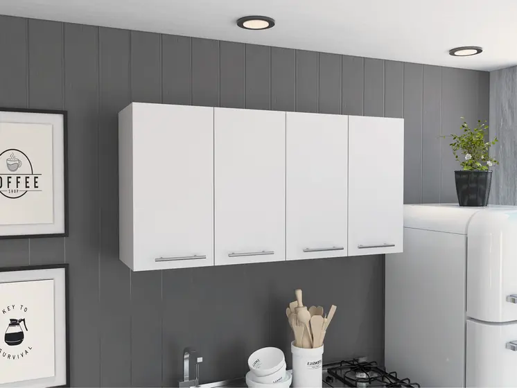 47" White Wood Wall Mounted Accent Chest With Four Doors