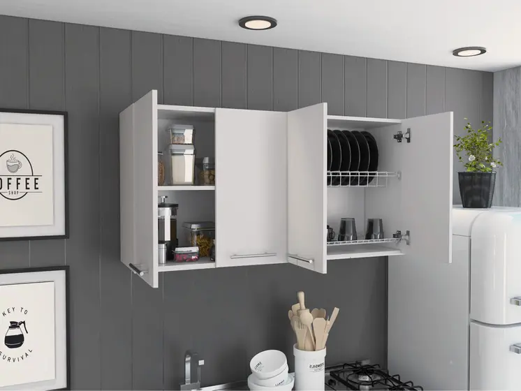 47" White Wood Wall Mounted Accent Chest With Four Doors