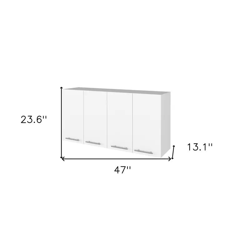 47" White Wood Wall Mounted Accent Chest With Four Doors