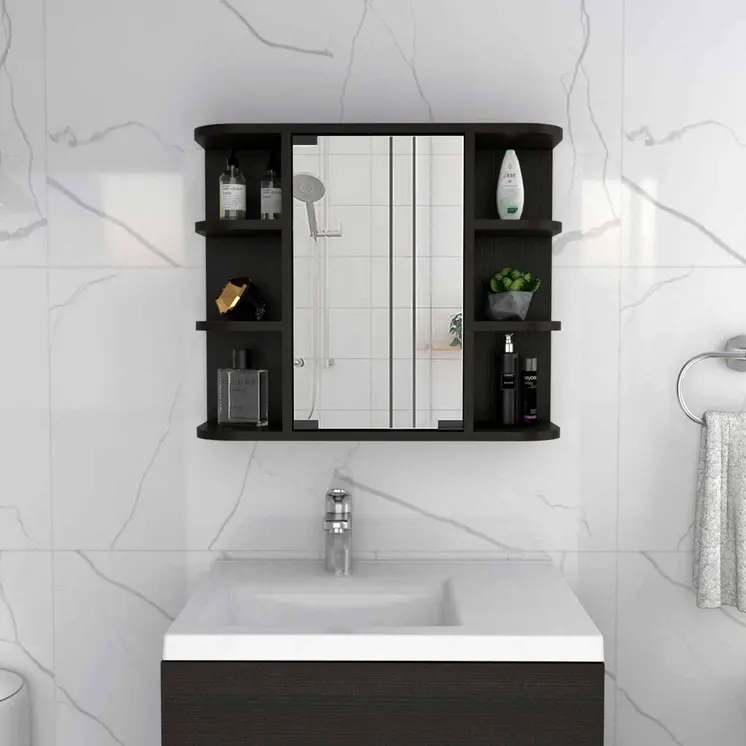 24" Black Wood Floating Bathroom Vanity
