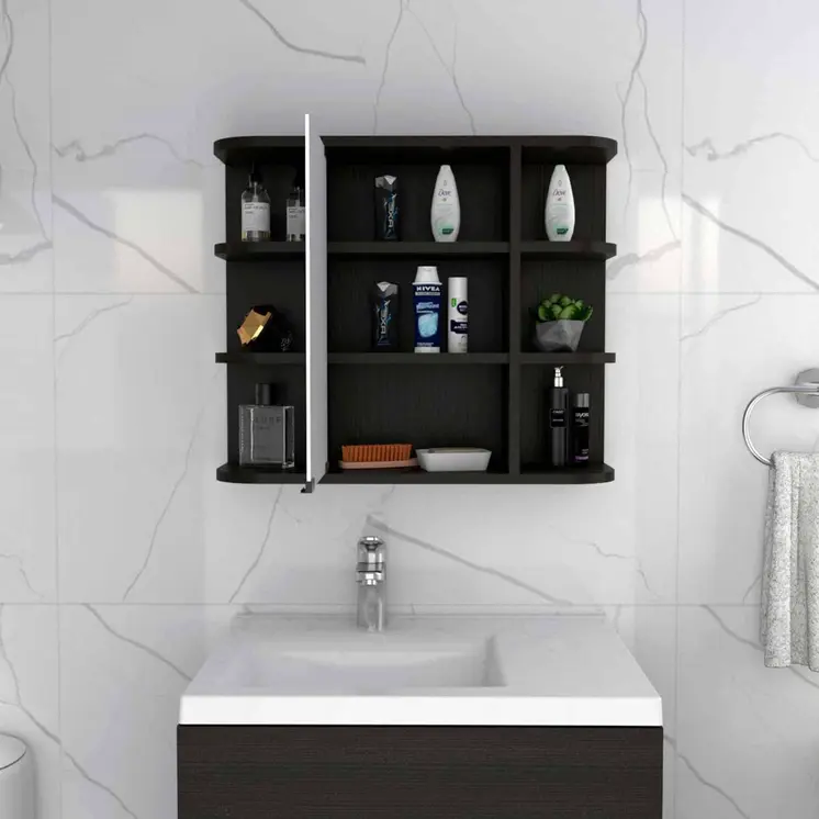 24" Black Wood Floating Bathroom Vanity
