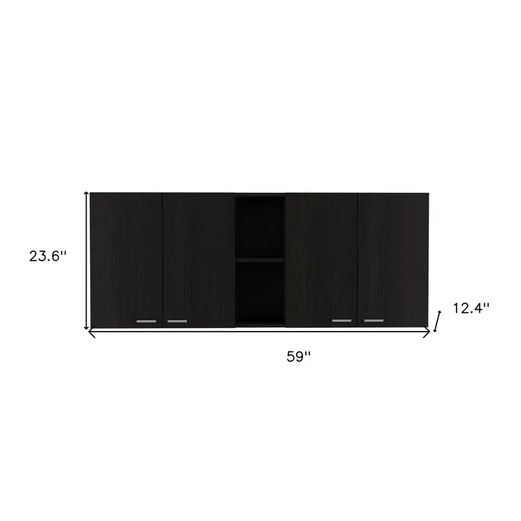 59" Black Wood Wall mounted Accent Cabinet With Five Shelves