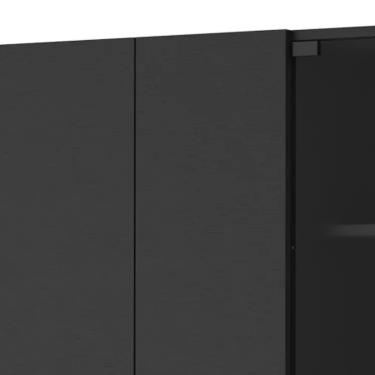 59" Black Wood Wall Mounted China Cabinet With Six Doors