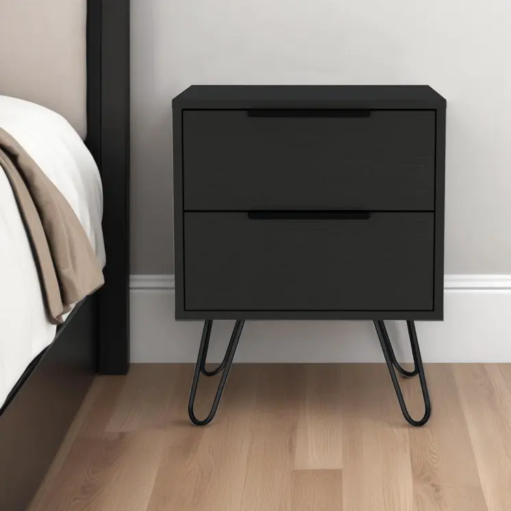 22" Black Wood Two Drawer Nightstand