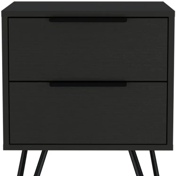 22" Black Wood Two Drawer Nightstand