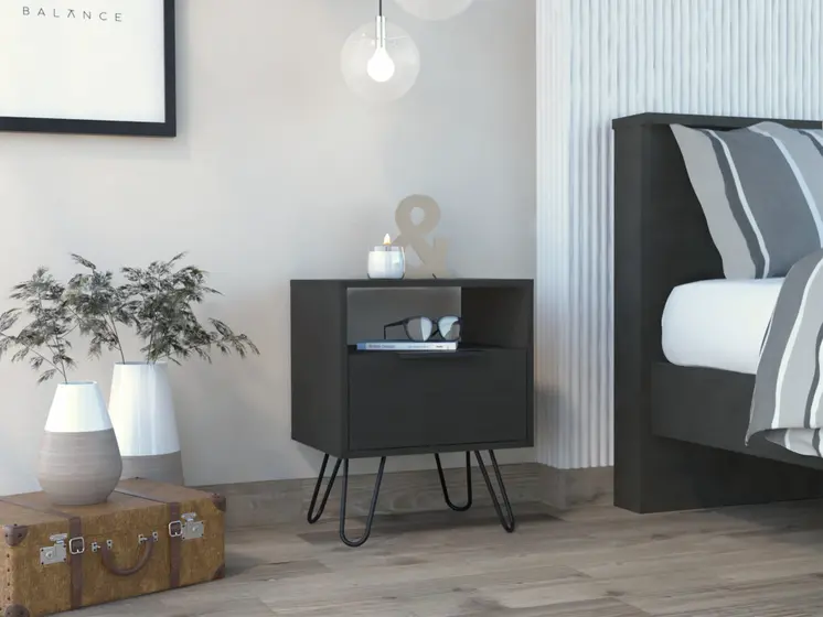 22" Black Wood Nightstand