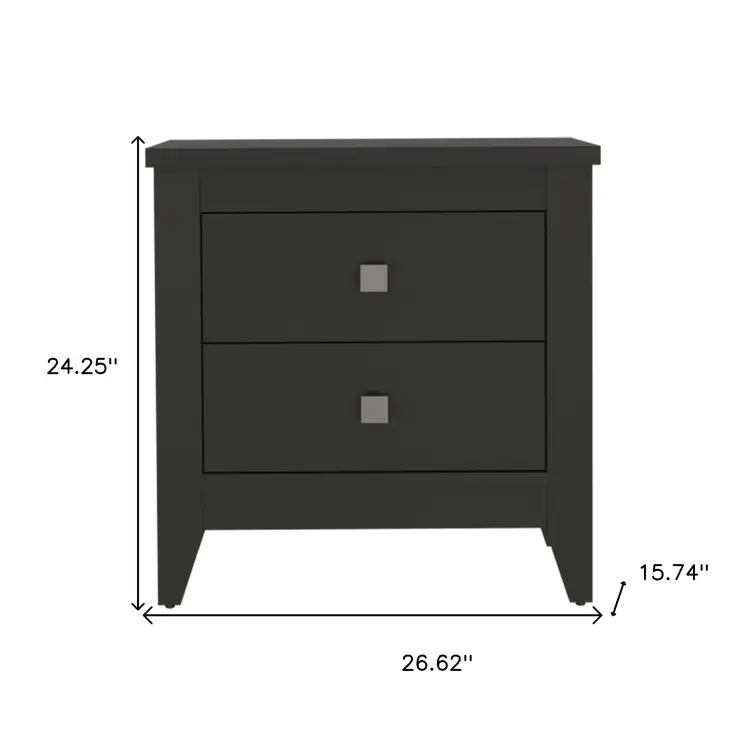 24" Black Wood Two Drawer Nightstand