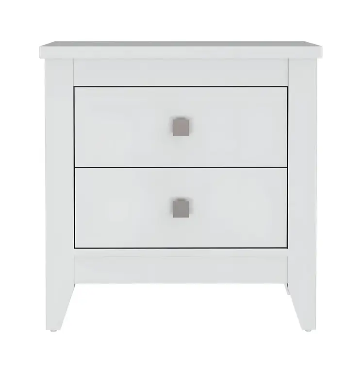24" White Wood Two Drawer Nightstand