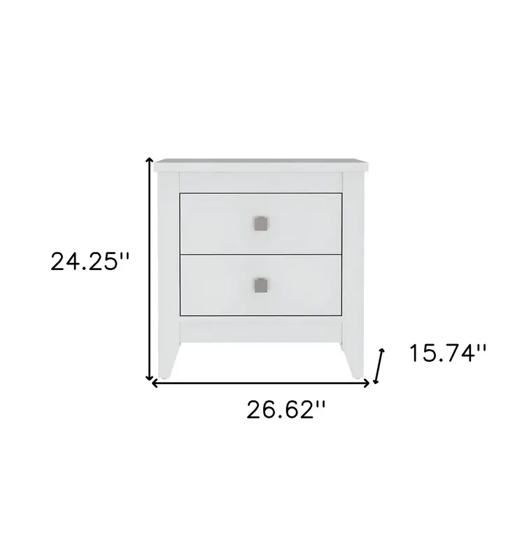 24" White Wood Two Drawer Nightstand