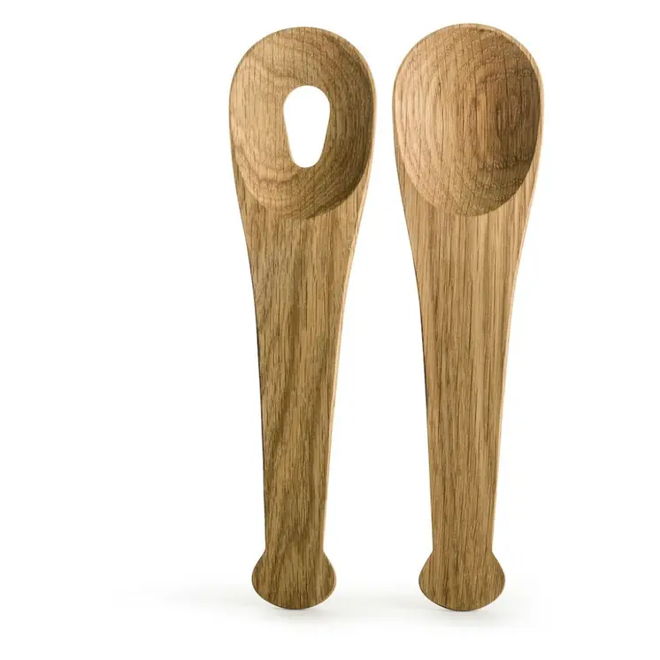 Set of Two Natural Solid Wood Salad Servers