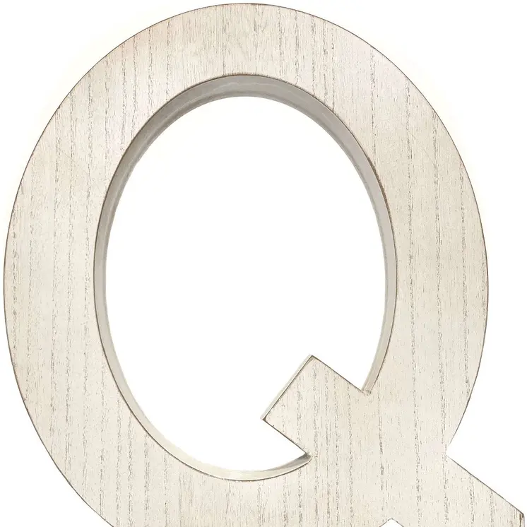 16" Distressed White Wash Wooden Initial Letter Q Sculpture