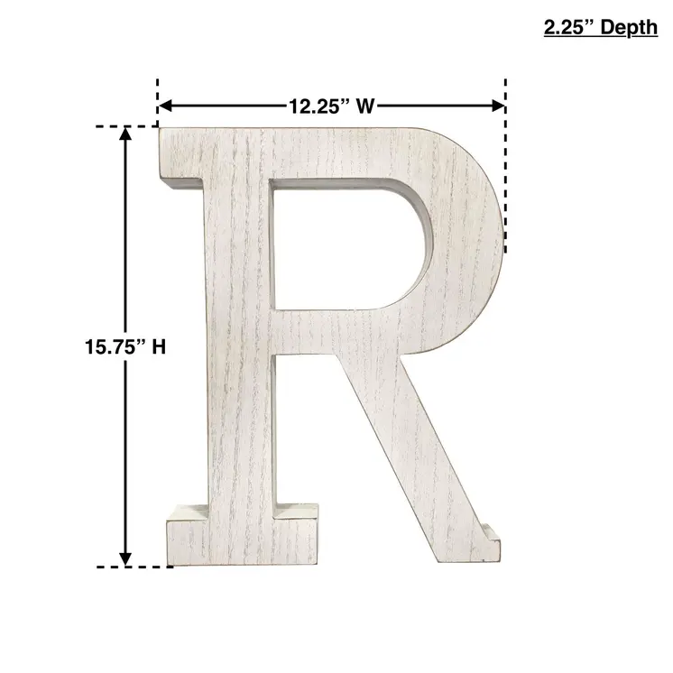 16" White Distressed Wood Letter R Tabletop Sculpture