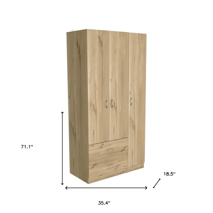71" Light Oak Manufactured Wood Two Drawer Combo Dresser