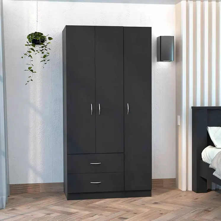 71" Black Manufactured Wood Two Drawer Combo Dresser