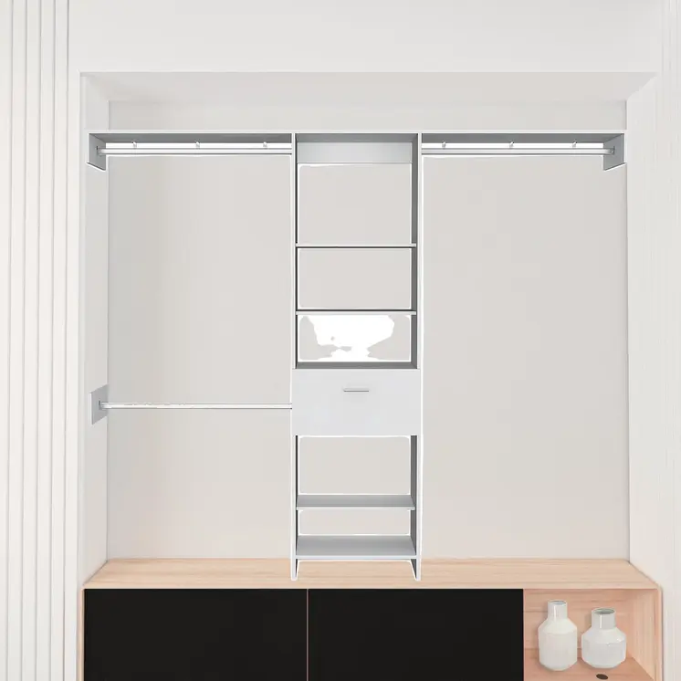 98" White Manufactured Wood Standard With Five Shelves And One Drawer