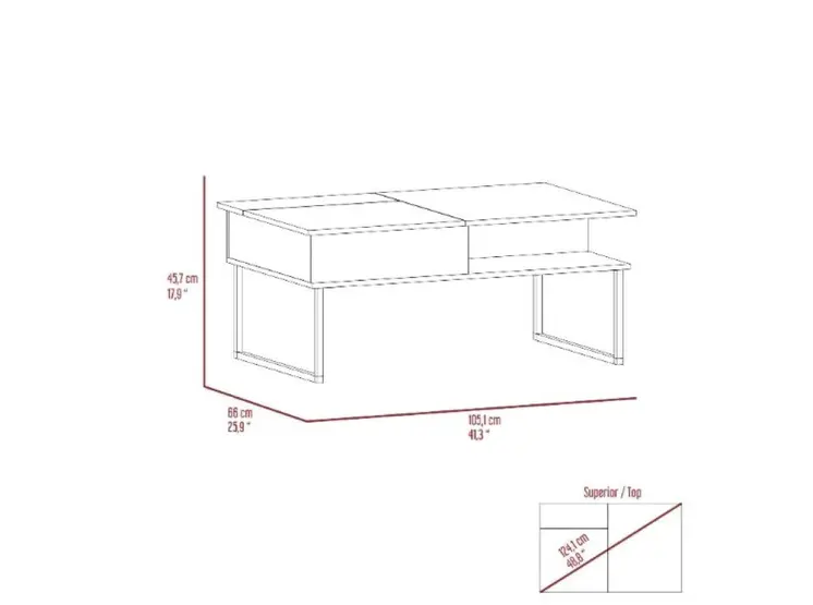 41" Gray And Onyx Metal Lift Top Coffee Table With Two Shelves