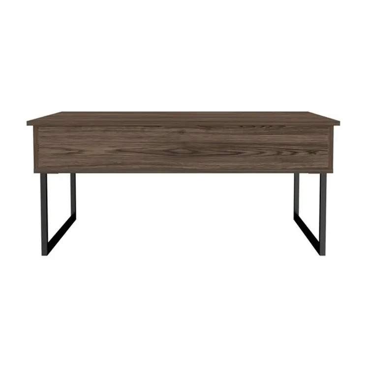 41" Dark Brown and Black Wood and Metal Lift Top Coffee Table