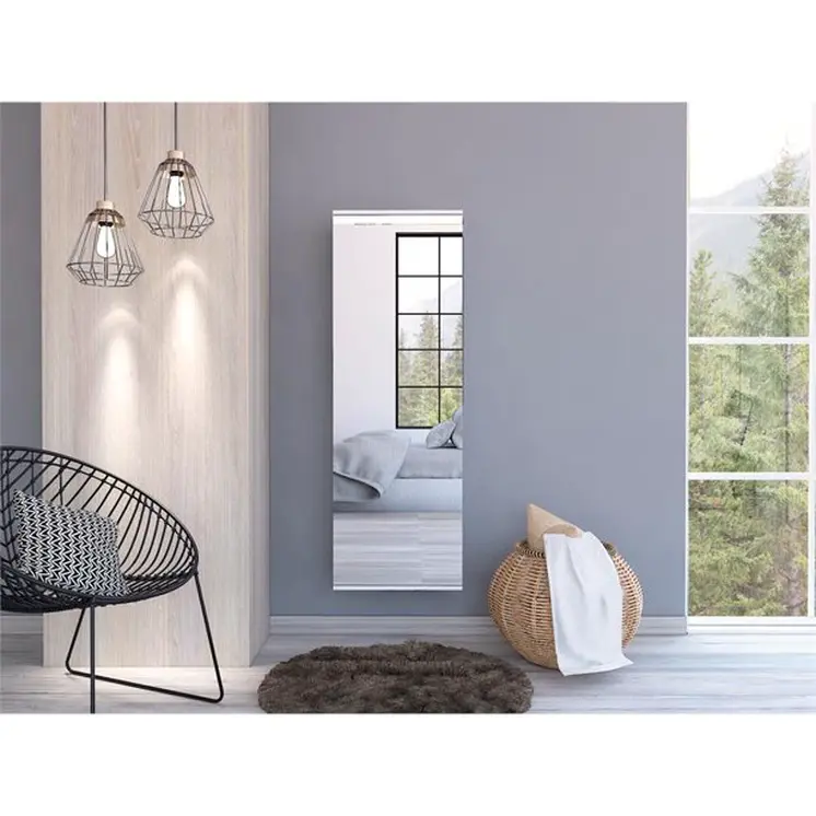 Stylish White  Wall Mounted Shoe Rack with Mirror