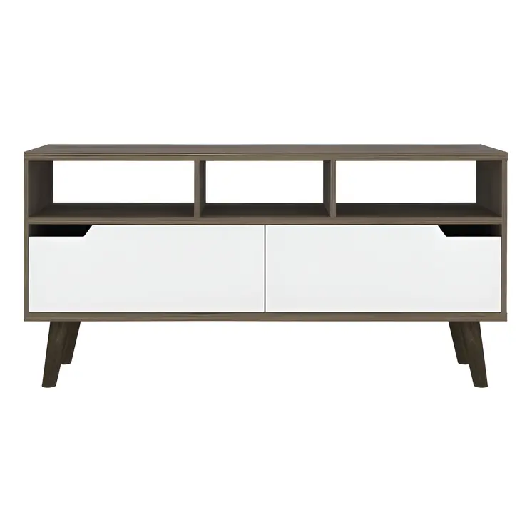 54" Brown And White Particle Board Open Shelving TV Stand
