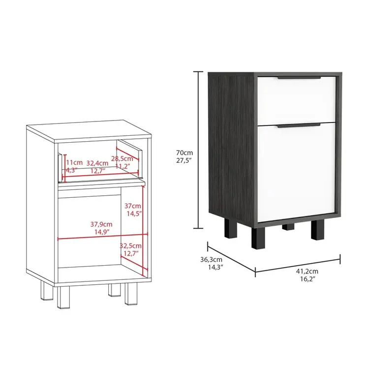 28" Wood One Drawer Nightstand