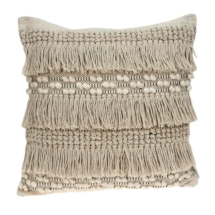 20" Beige Cotton Blend Throw Pillow