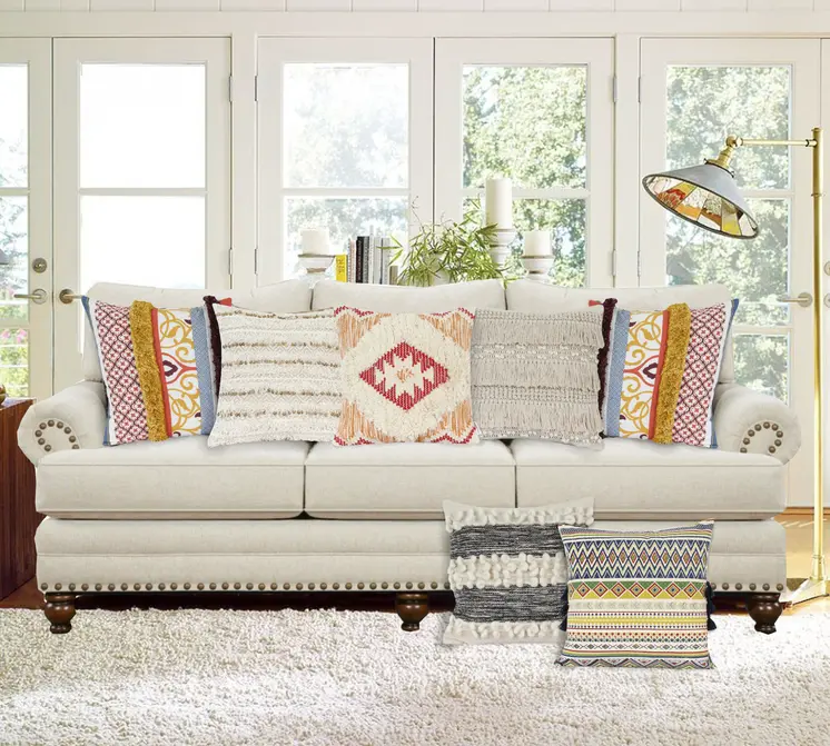 20" Beige Cotton Blend Throw Pillow