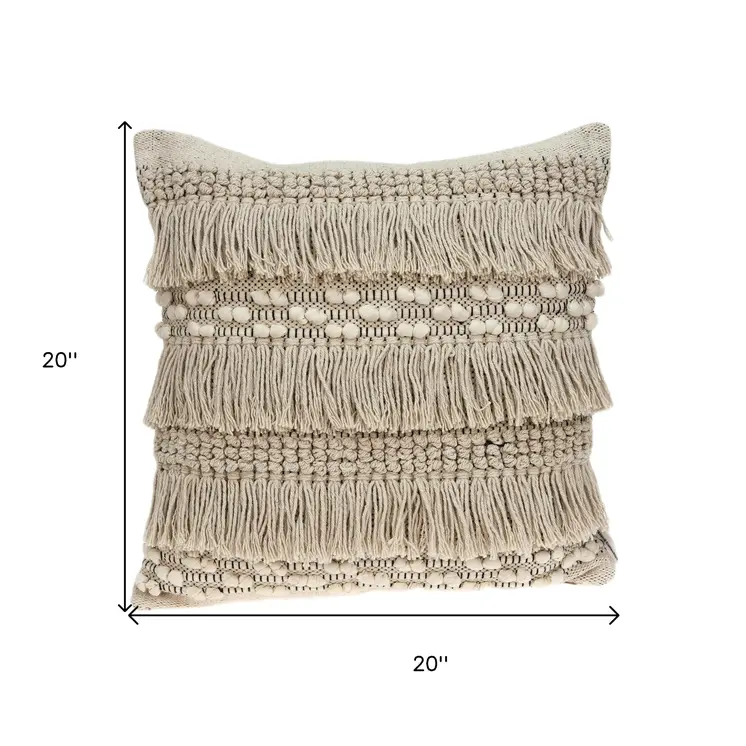 20" Beige Cotton Blend Throw Pillow