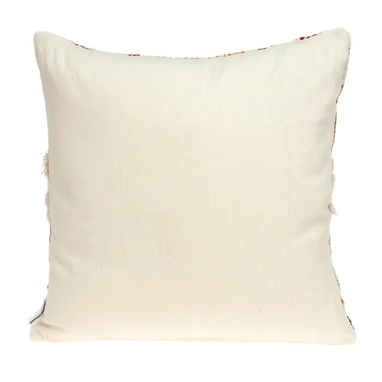 20" Beige and Orange Cotton Blend Throw Pillow With Fringe