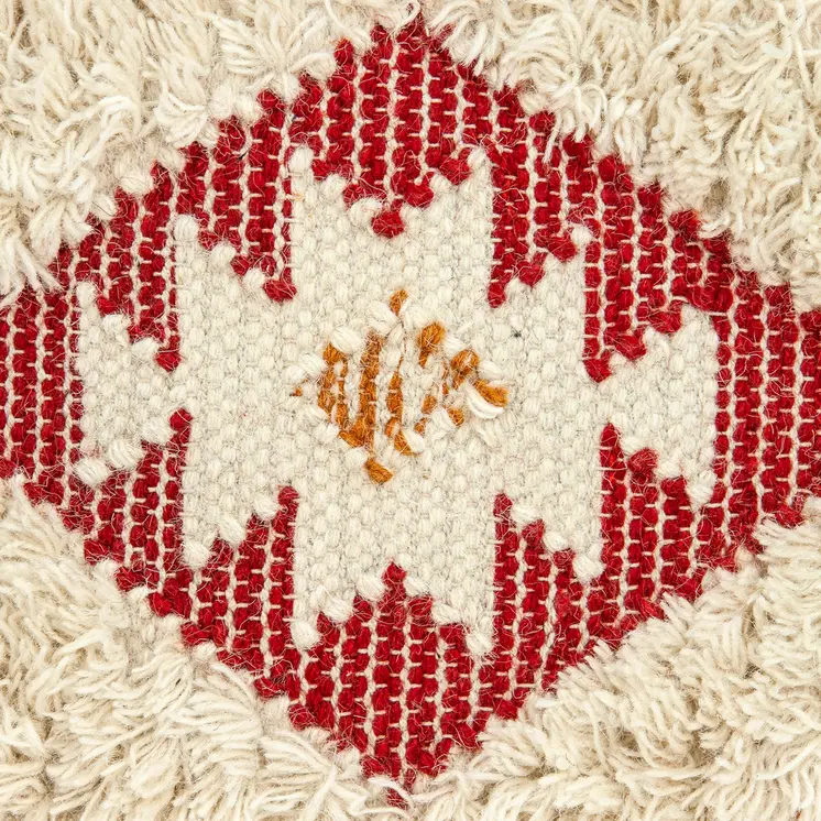 20" Beige and Orange Cotton Blend Throw Pillow With Fringe