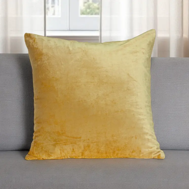 22" Yellow Cotton Blend Throw Pillow