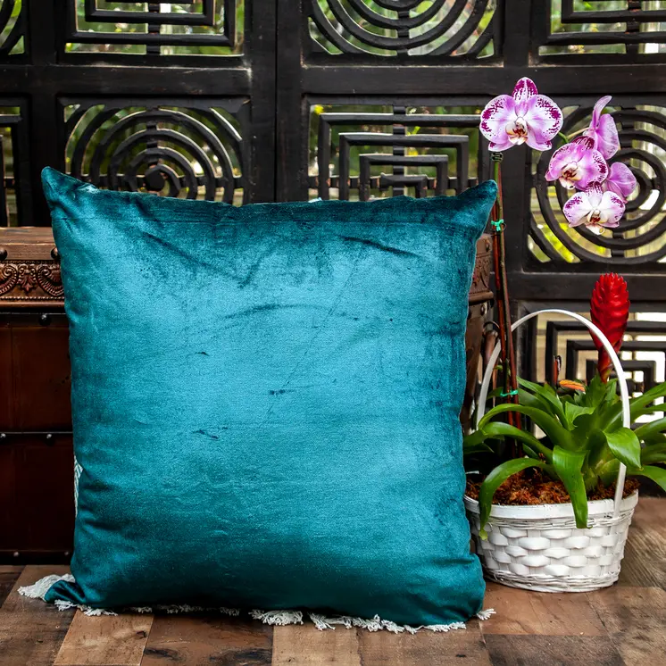 22" Teal Blue Cotton Blend Throw Pillow
