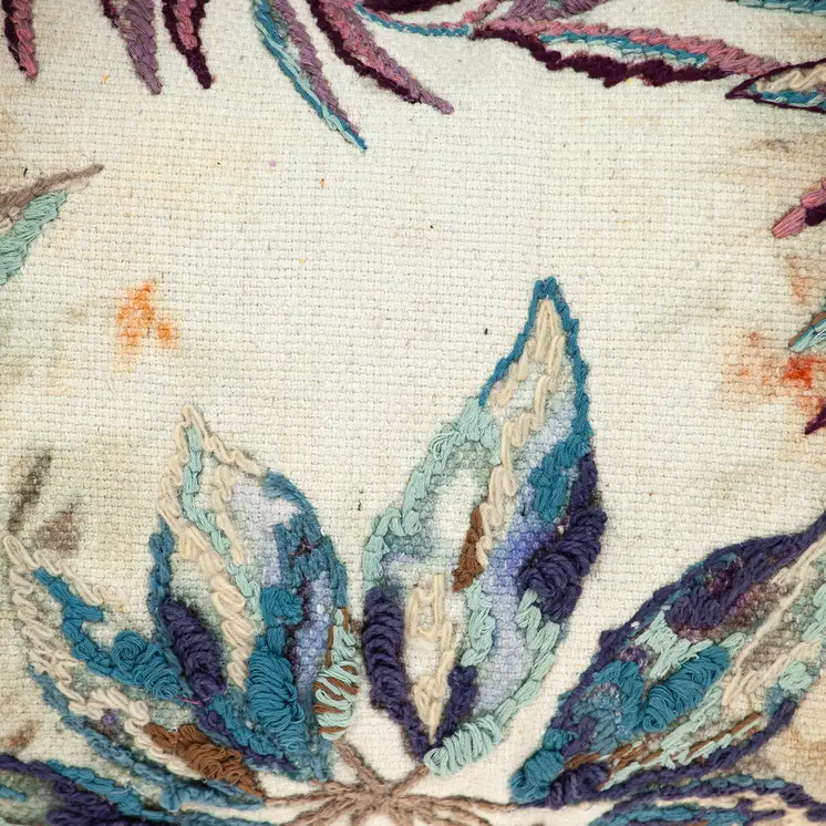 14" X 20" Teal White and Brown Floral Cotton Throw Pillow With Tassels