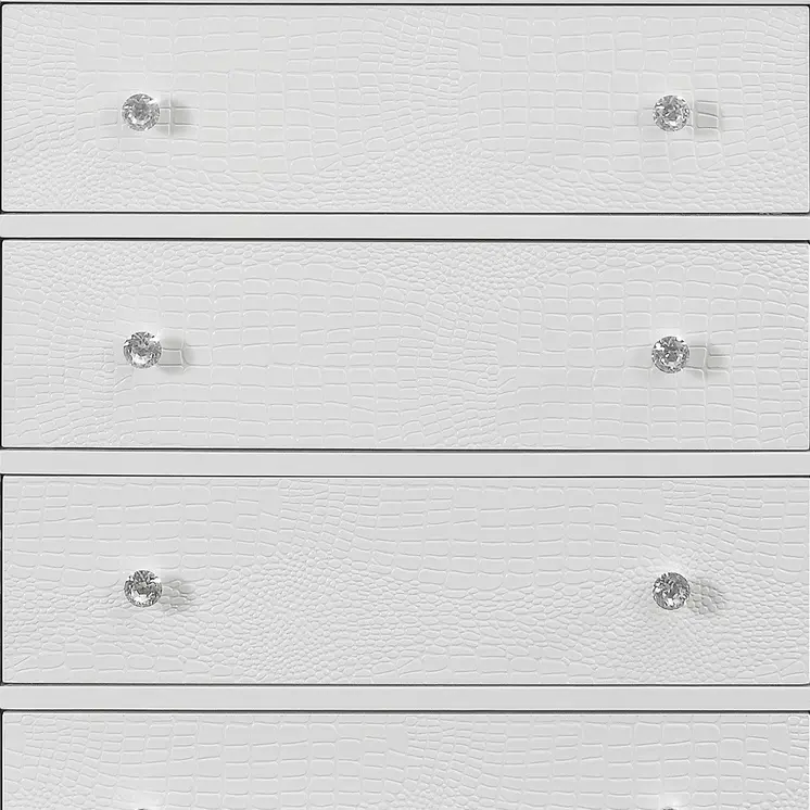 31" Metallic White Solid Wood Five Drawer Chest