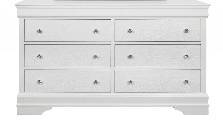 58" Metallic White Solid Wood Six Drawer Double Dresser