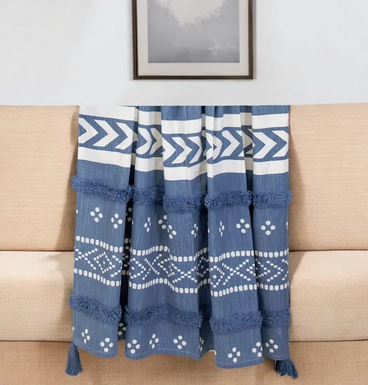 Blue Woven Cotton Striped Throw Blanket