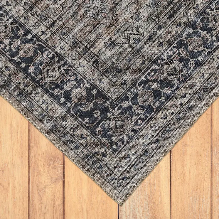 8' X 11' Gray and Ivory Oriental Power Loom Distressed Washable Area Rug