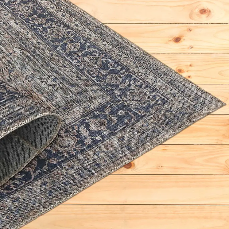 8' X 11' Gray and Ivory Oriental Power Loom Distressed Washable Area Rug
