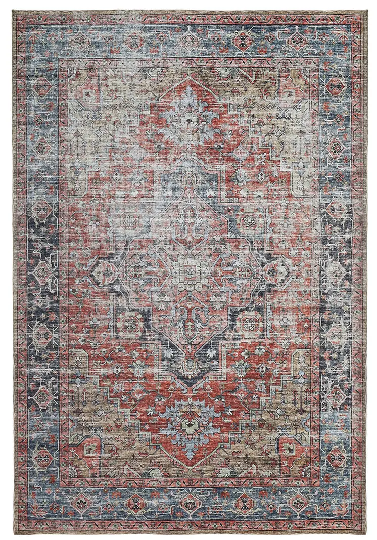 8' X 10' Blue and Ivory Oriental Power Loom Distressed Washable Area Rug